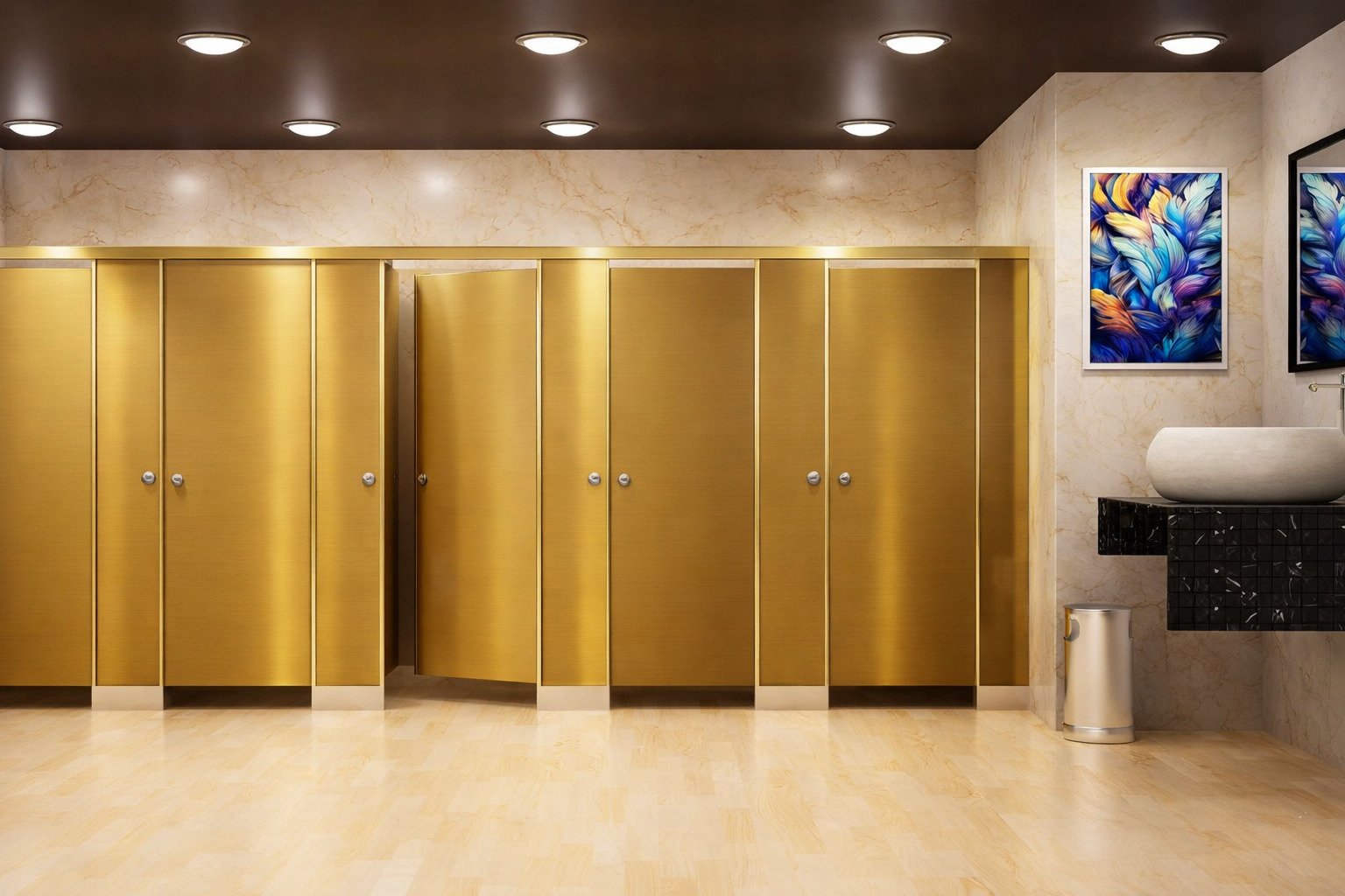 Refined toilet cubicle interior